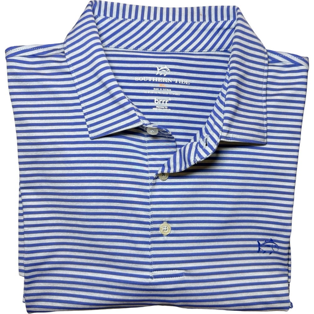 Southern Tide Blue and White Striped Polo